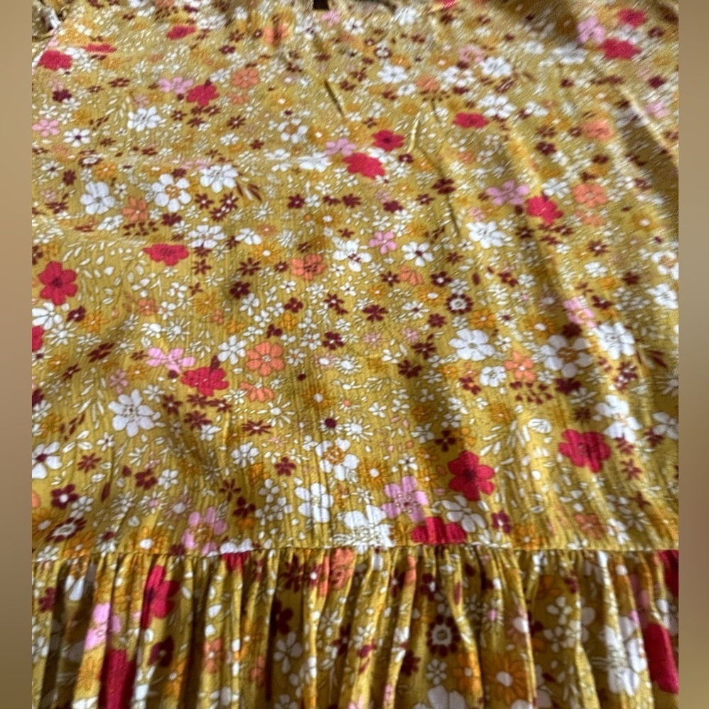 VICI Floral Babydoll Peplum Mustard  Mini floral Yellow Boho Cottagecore Top - Picture 5 of 11